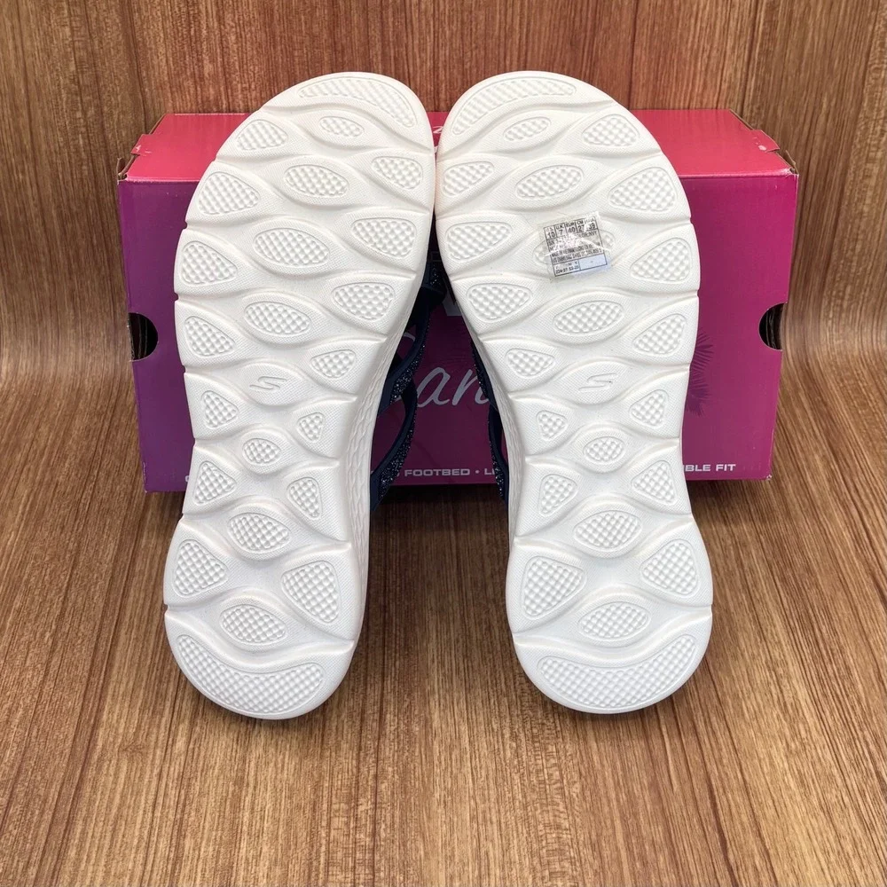 Skechers GoWalk Sandals Women 10 Navy Blue New Glitter Thong Flip Flop NEW